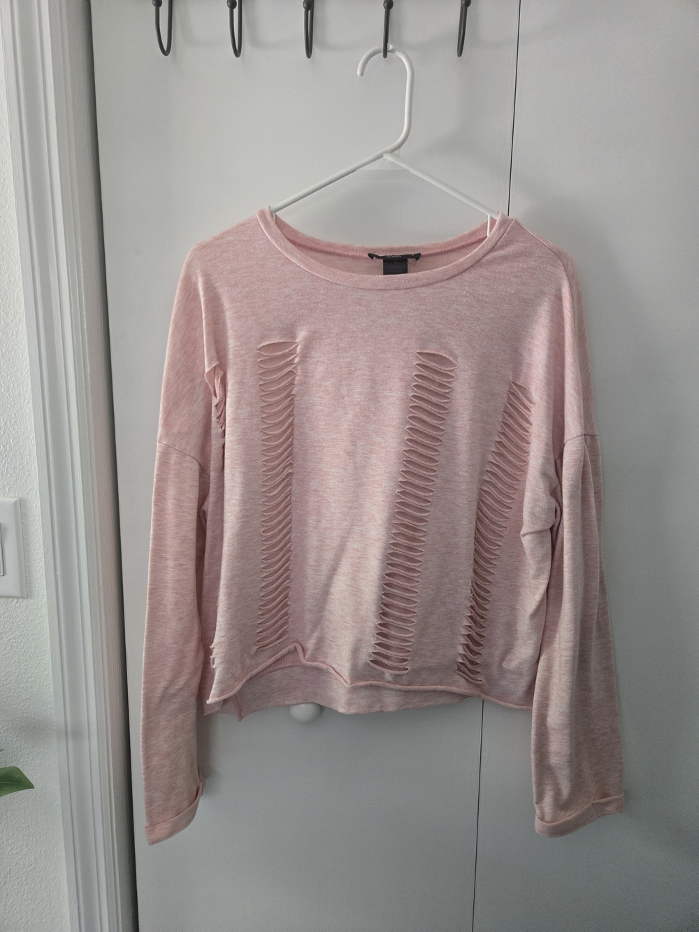 Light Pink Distressed Long-Sleeve Top